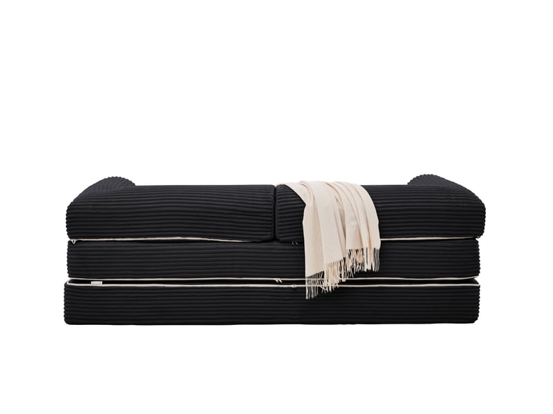  Canapé droit 2 places noir - canapé lit convertible avec rangement intégré et tissu côtelé  - Conforama D