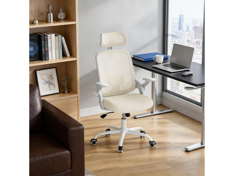  Chaise de bureau ergonomique,63,5x47x109,5-117,5 cm,maille,beige  - Conforama B
