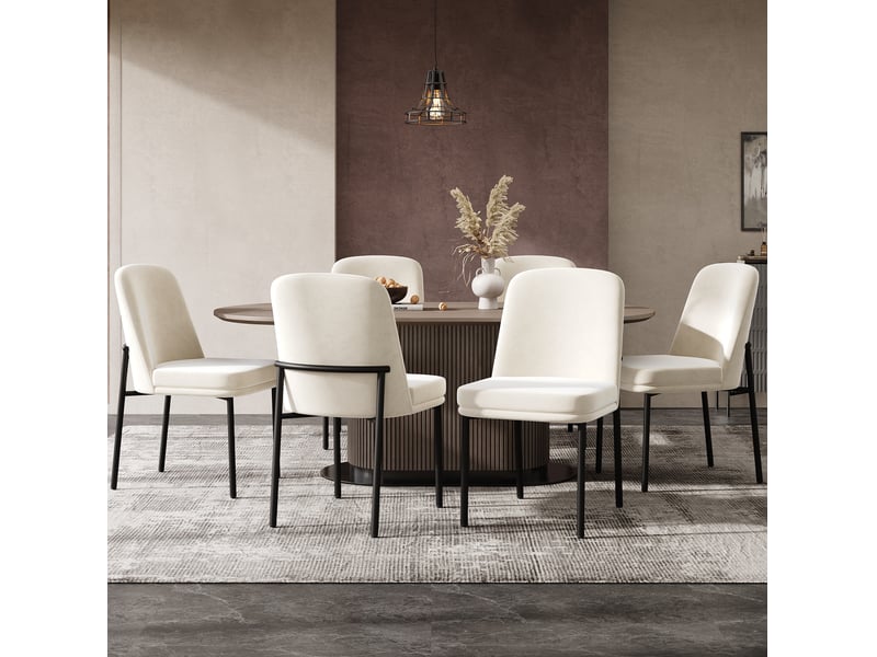  Lot de 6 chaises de salle à manger 42,5x53x82 cm velours beige et métal noir  - Conforama B
