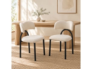 Chaises de salle à manger lot de 2 avec assise et dossier rembourrés  - piètement métal noir, tissu beige