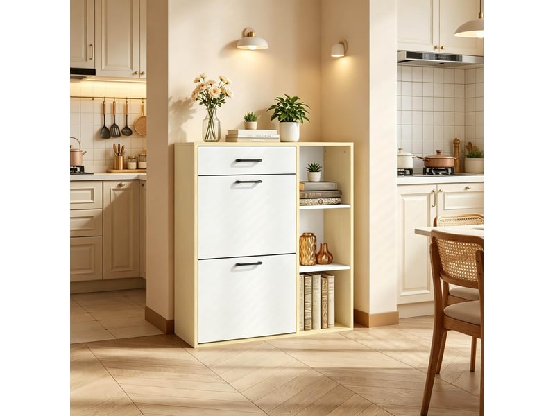  Meuble à chaussures 80x30x90 cm 3-en-1 bois mdf blanc  - Conforama B
