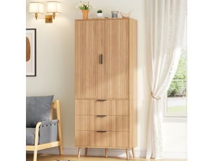 Colonne de cuisine avec 2 portes, 3 tiroirs et étagères réglables en mdf naturel, pour cuisine 75 × 35 × 180 cm