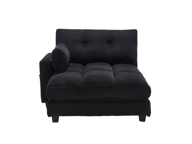  Canapé en velours côtelé noir avec accoudoirs réversibles et coussins réglables pour la tête  - Conforama A