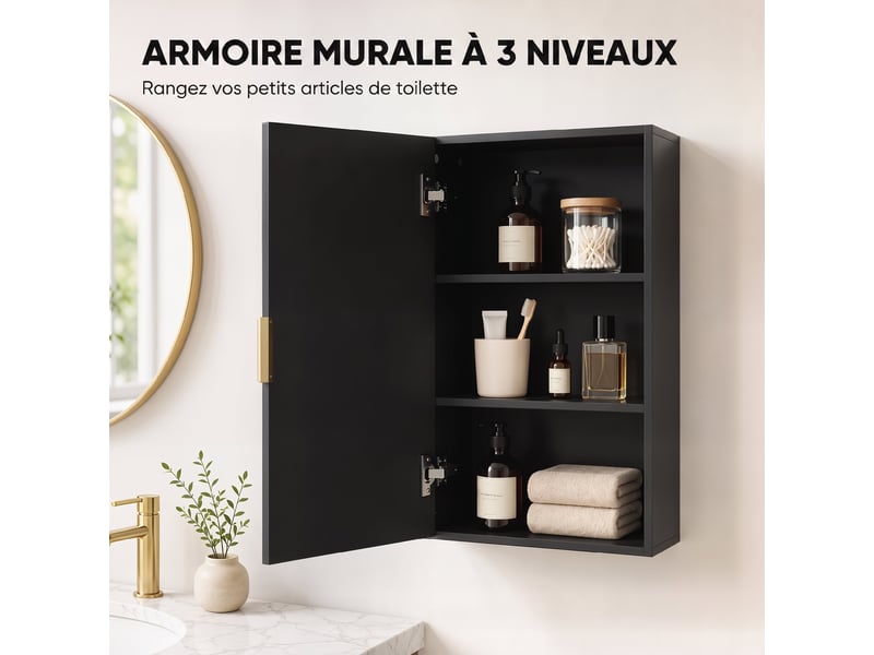 Armoire murale de salle de bain, armoire à pharmacie murale meuble de rangement avec étagère réglable  - Conforama D
