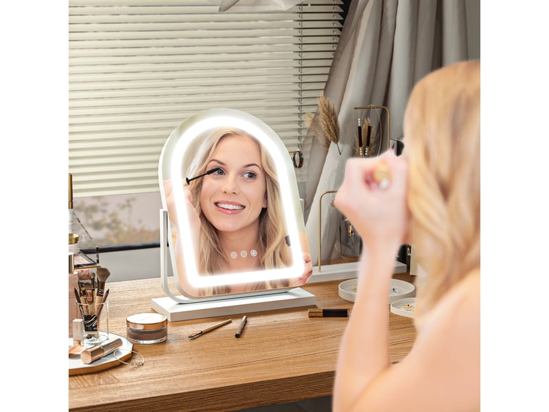  Miroir de maquillage avec lumière led, éclairage réglable, rotation à 360° et commande tactile, 33 x 12 x 44,5 cm, blanc  - Conforama D