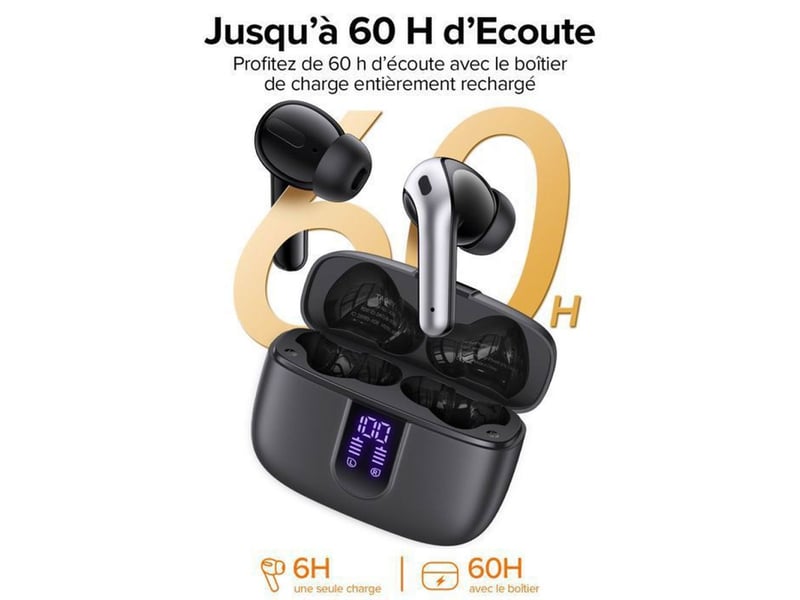  Ecouteurs sans fil bluetooth 5.4 sport ipx5 stéréo micro tactile 60h usb-c  - Conforama E