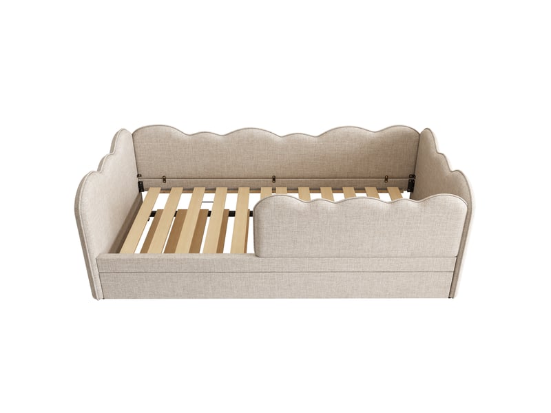  Lit banquette gigogne 90x190 cm - lin beige, sommier à lattes, sans matelas  - Conforama D