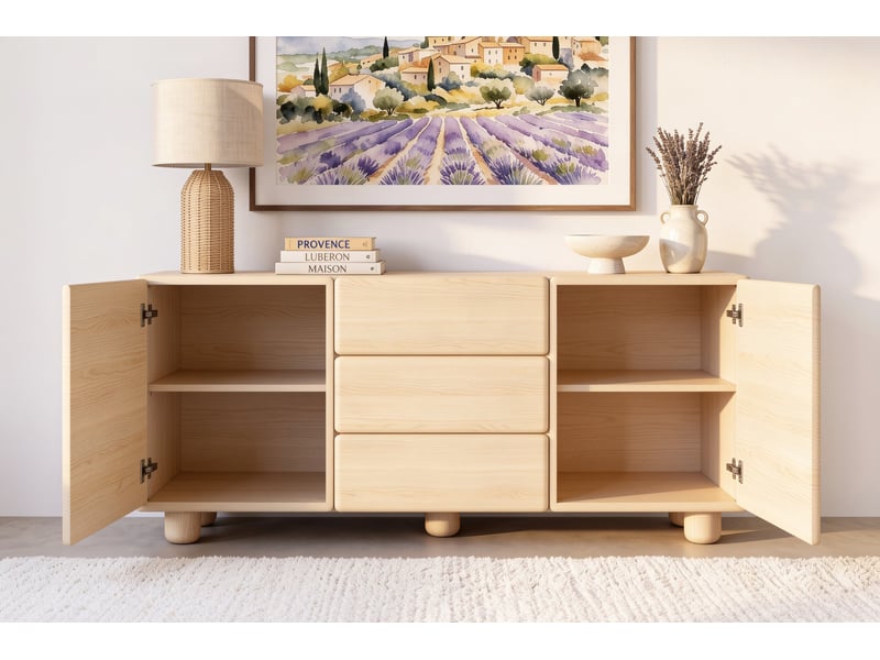  Calanque - buffet 3 tiroirs 160 cm mélaminé chêne clair  - Conforama D