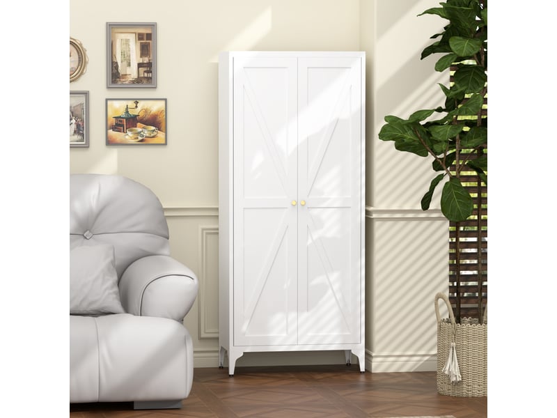  Armoire de rangement avec 2 portes et 3 étagères réglables, poignées dorées, pour cuisine et bureau, 174,5×42,0×14,0 cm  - Conforama B