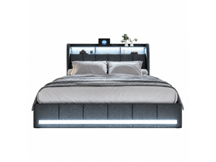 Lit avec rangement 140x200 cm <strong>FOERPL</strong> <strong></strong> coloris gris