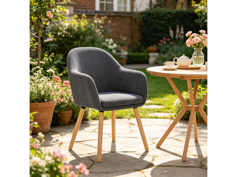  Chaise de salle à manger,avec accoudoirs,velours côtelé,gris foncé  - Conforama E