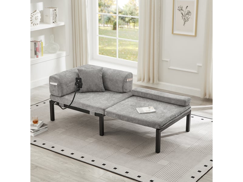  Canapé convertible 1 place en velours gris clair, pliant et escamotable, pour petits espaces, idéal dans la chambre  - Conforama B