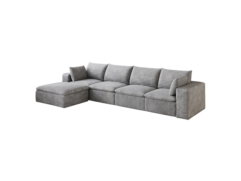 Canapé d’angle modulable 5 places avec méridienne gauche, coussins amovibles en velours côtelé gris foncé - Conforama A