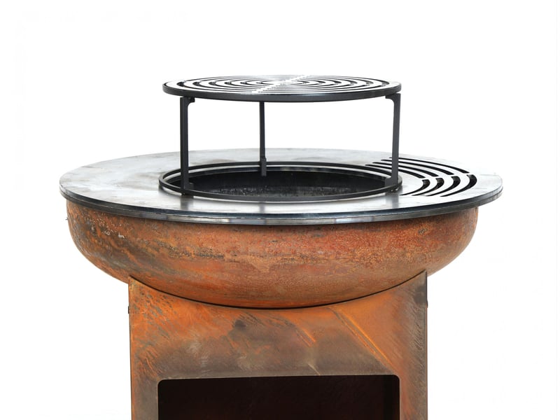  Barbecue rond avec plaque d'acier rond et grill en acier corten EFP58RCO - Conforama B