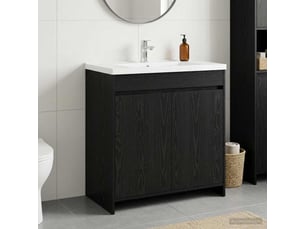 Meuble sous lavabo de salle de bain, commode chêne noir shl5899