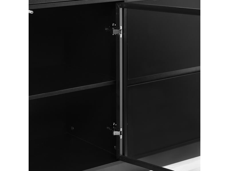  Buffet haut avec vitrine led et tiroirs mdf noir et blanc 120x40x180 cm  - Conforama E