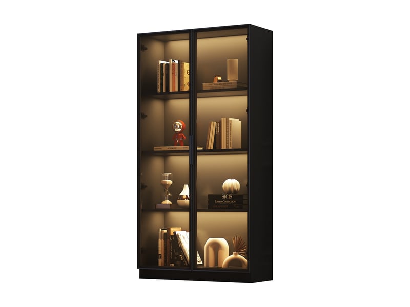  Vitrine avec led par application, 4 portes et étagères mobiles, meuble haut pratique pour salon ou salle de bain.  - Conforama A