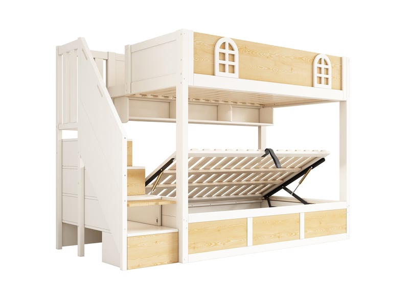  Lit superposé en bois et métal blanc et nature 90x200 cm  - Conforama A