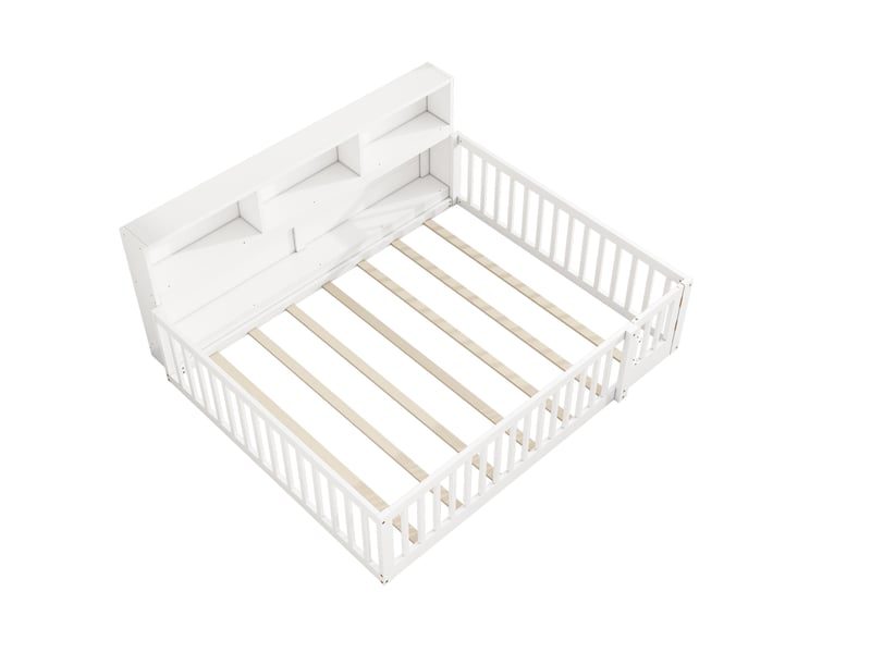  Lit banquette 140x200 cm en bois de pin, lit de jour avec rangement et barrière de sécurité, canapé-lit blanc pour chambre d'enfant.  - Conforama W