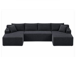 Canapé modulable en u 6 places sans structure rigide, en velours côtelé gris foncé