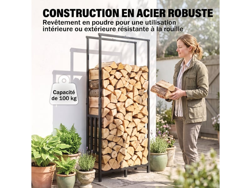 Range-bûches réglable en largeur et hauteur, acier noir, charge 100 kg, intérieur et extérieur - Conforama W
