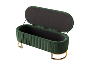Banc de rangement vert 120x40 cm en velours avec coffre et pieds en métal