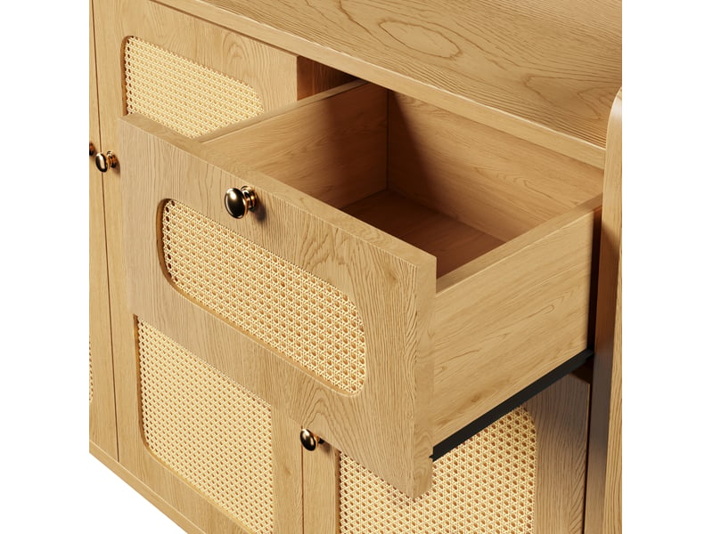  Buffet bas 120x40x91 cm 3 portes 1 tiroir avec cannage mdf coloris chêne  - Conforama D