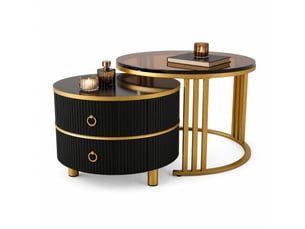 Tables basses gigognes avec 2 tiroirs et 2 plateaux, plateau en verre trempé, finition brillante, pour salon