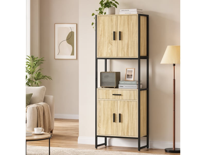  Buffet haut armoire cuisine style industriel 4 portes 3 étagères tiroir  - Conforama B