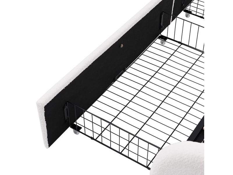 Lit double 160x200 cm en sherpa blanc avec usb-c, led, 4 tiroirs et matelas inclus - Conforama E