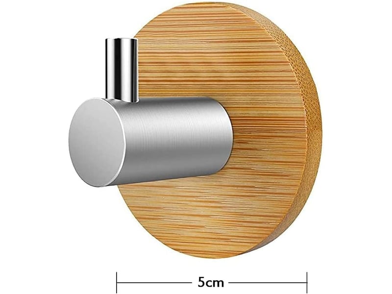  Lot de 4 crochets muraux en bambou, autocollants en acier inoxydable, sans perçage, antirouille, résistants à l'eau, pour salle de bain, cuisine, gris  - Conforama B