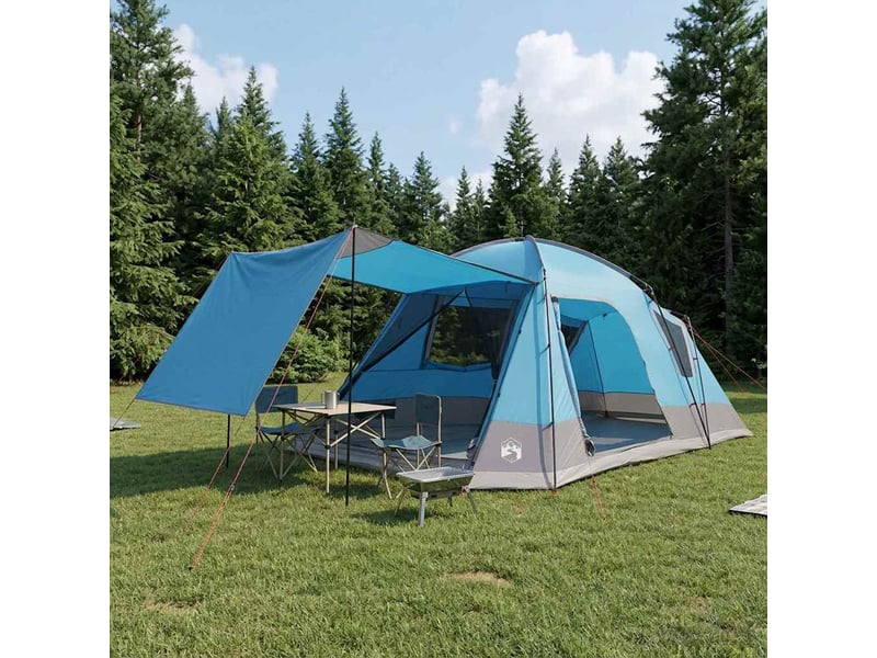 Tente de camping, tente cabane 12 personne bleu polyester et acier - Conforama B