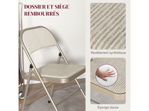 Lot de 4 chaises pliantes chaises de salle à manger portables cadre en acier beige dim. 45l x 46p x 78h cm