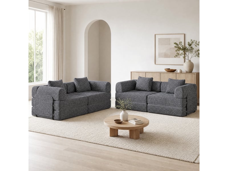  Canapé droit convertible 4 places en tissu gris avec rangement d'accoudoir, modulable pour votre salon  - Conforama B
