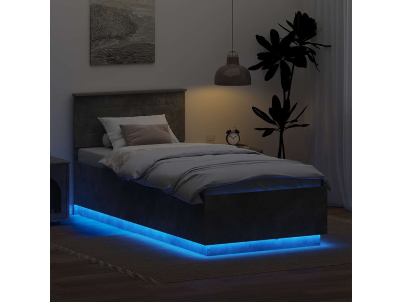 Lit simple- lit adulte - cadre de lit gris béton 70 x 190 cm bois d'ingénierie - Conforama C