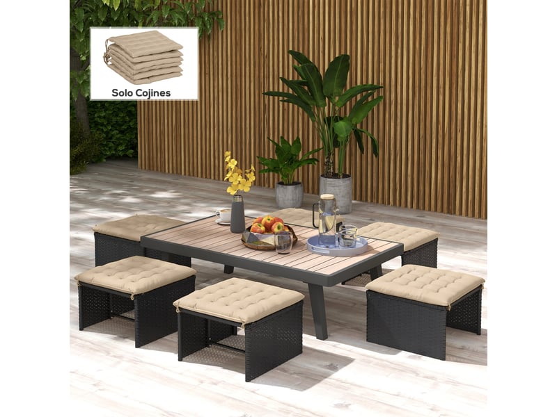  Lot de 6 coussins de chaise de jardin rembourrés 40x40 cm avec rubans kaki  - Conforama D