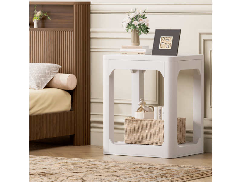 Table basse fixe 2 pièces à 2 niveaux avec étagères en mdf blanc pour salon et chambre 50 × 40 × 60 cm - Conforama D