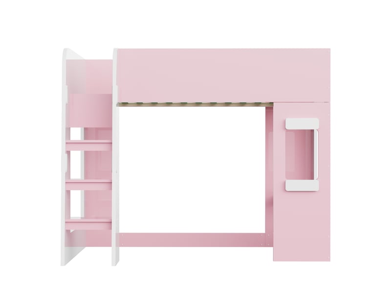  Lit mezzanine 90×200 cm avec led, petit bureau et garde-corps, rose  - Conforama A