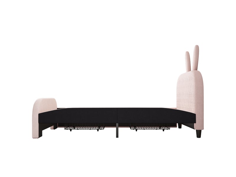  Lit enfant 90x200cm, design en forme de labois cartoon, 2 tiroirs de rangement inclus, plush et mdf, rose sans matelas  - Conforama E