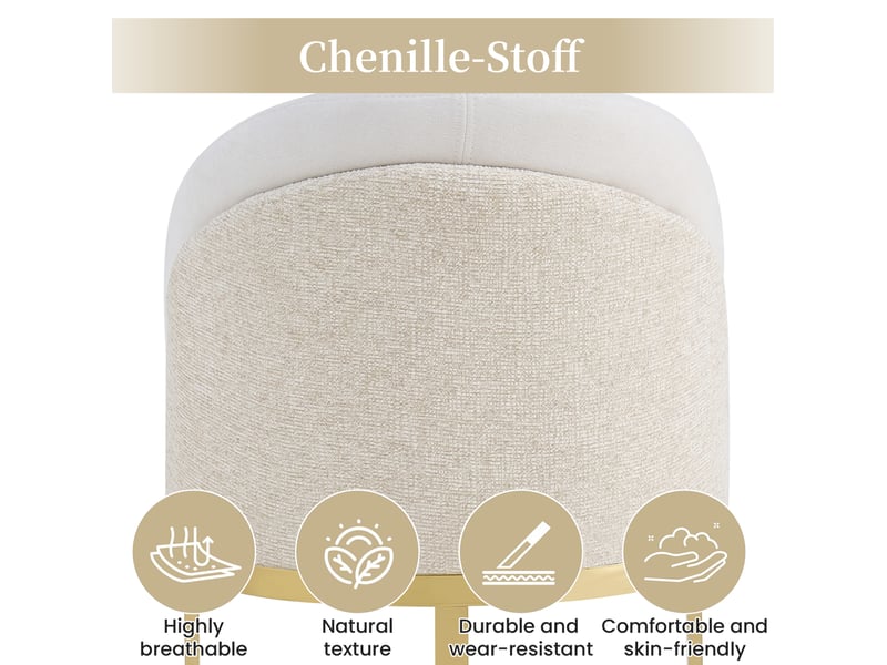 Lot de 6 chaises de salle à manger 52 x 59 cm – beige et doré – dossier double, mousse et tissu chenille - Conforama E
