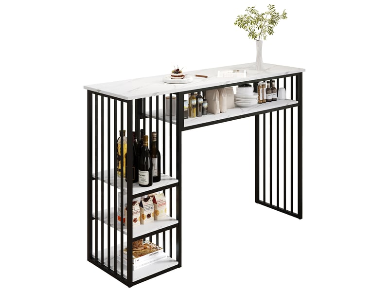  Table de bar,140x40x105 cm,avec étagères,mdf,effet marbre blanc et noir  - Conforama A