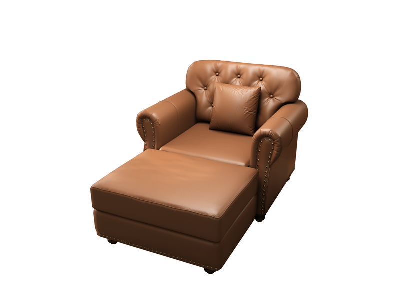 Fauteuil chesterfield en simili cuir avec repose-pieds marron evryae - Conforama A