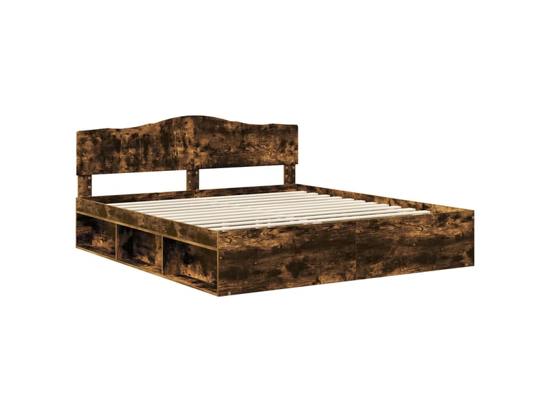  Lit double- lit adulte -  cadre de lit chêne fumé 200 x 200 cm bois de pin massif  - Conforama C