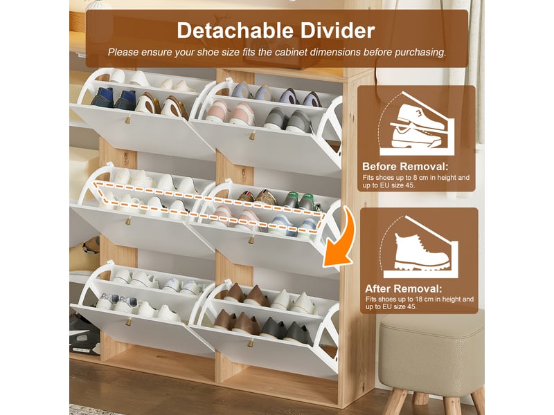  Meuble à chaussures étroit 130x25x85 cm avec porte battante et led, panneau de particules blanc  - Conforama E
