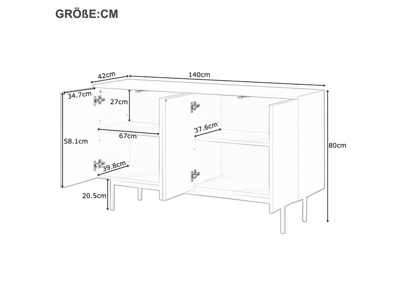  Sideboard blanc à 4 portes avec motif arqué 140 x 42 x 80 cm  - Conforama E