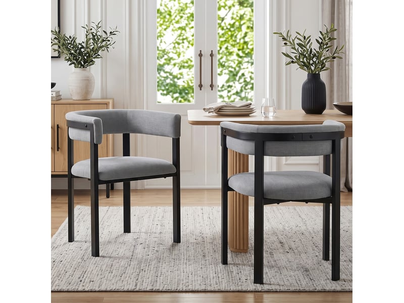  2 chaises de salle à manger confortables et respirantes, adaptées aux restaurants, salons, cafés et autres espaces, style moderne, dossier complet circulaire, tissu chenille, gris  - Conforama D