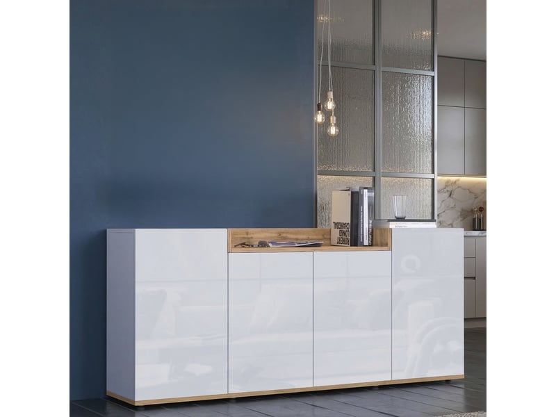  Buffet swink, 6 étagères, 160x35x70h cm blanc brillant Swink - Conforama B