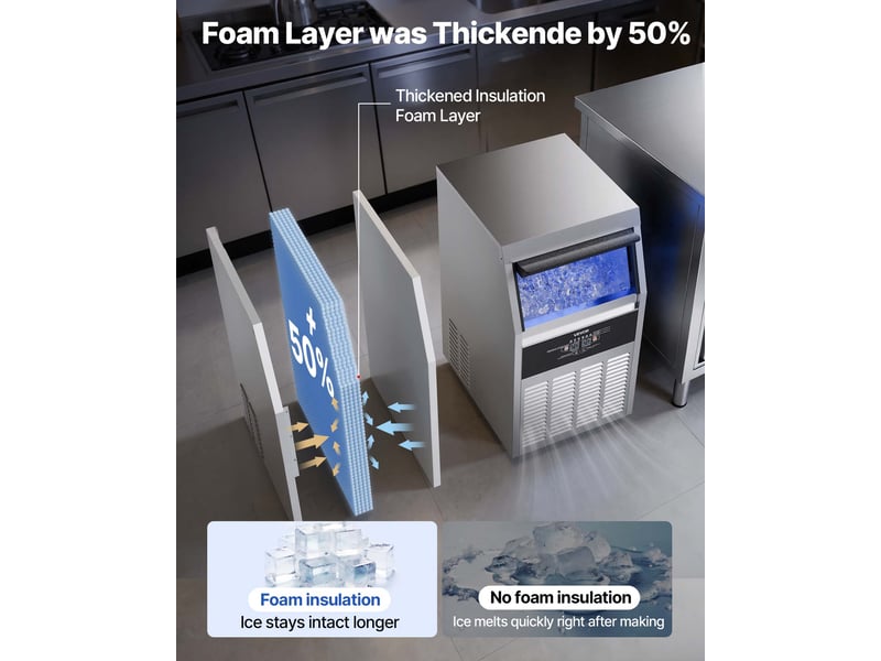  Vevor machine a glacons commerciale, fabrique de glacons rendement eleve 73 kg24 h avec stockage de 14 kg, pour bar cafe restaurant debit de boissons, avec affichage led et fonction autonettoyage  - Conforama C