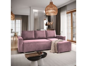 Canapé d'angle réversible convertible <strong>MASSENO</strong> <strong></strong> 3 places Velours violet avec coffre de rangement