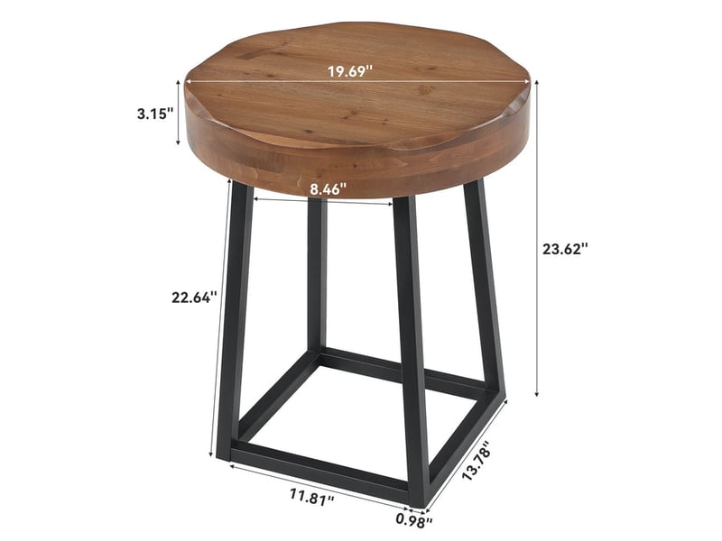  Table d'appoint ronde en bois massif, bout de canapé avec plateau à bord naturel et piètement en métal, 50 cm table de chevet,  idéale pour le salon, la chambre ou le coin canapé  - Conforama C